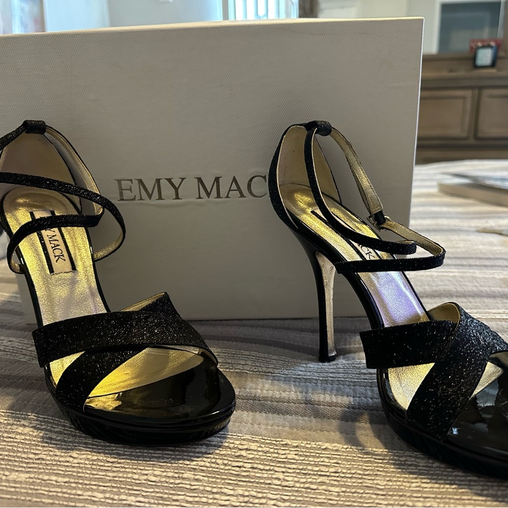 Emy Mack Black Glitter Heels